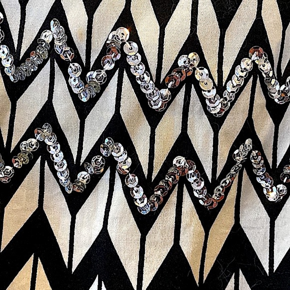 BCBGMaxAzria Black Cream Sequin Chevron S Whimsigoth Boho Glam Retro Chic Skirt - Picture 7 of 13